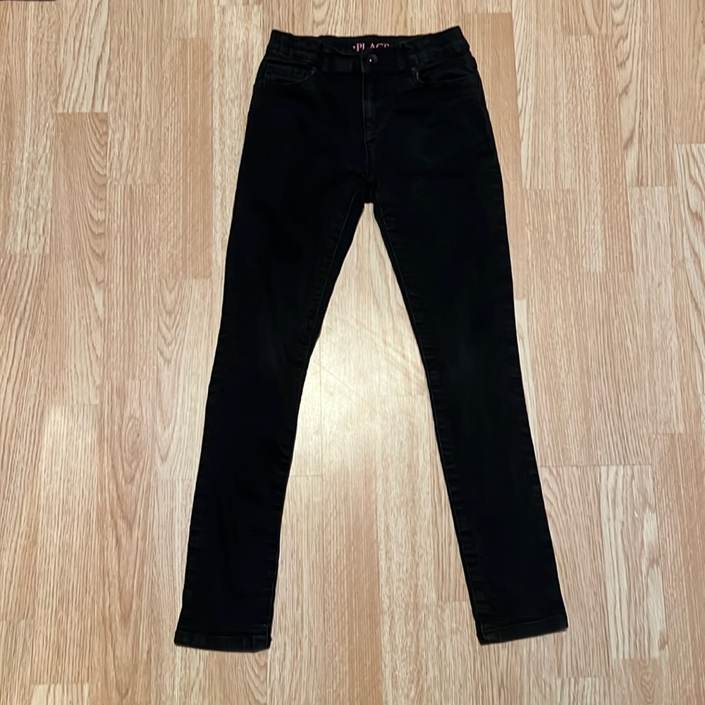 Children's Place Super Skinny Black Jeans with Adjustable Straps Size 10 Slim